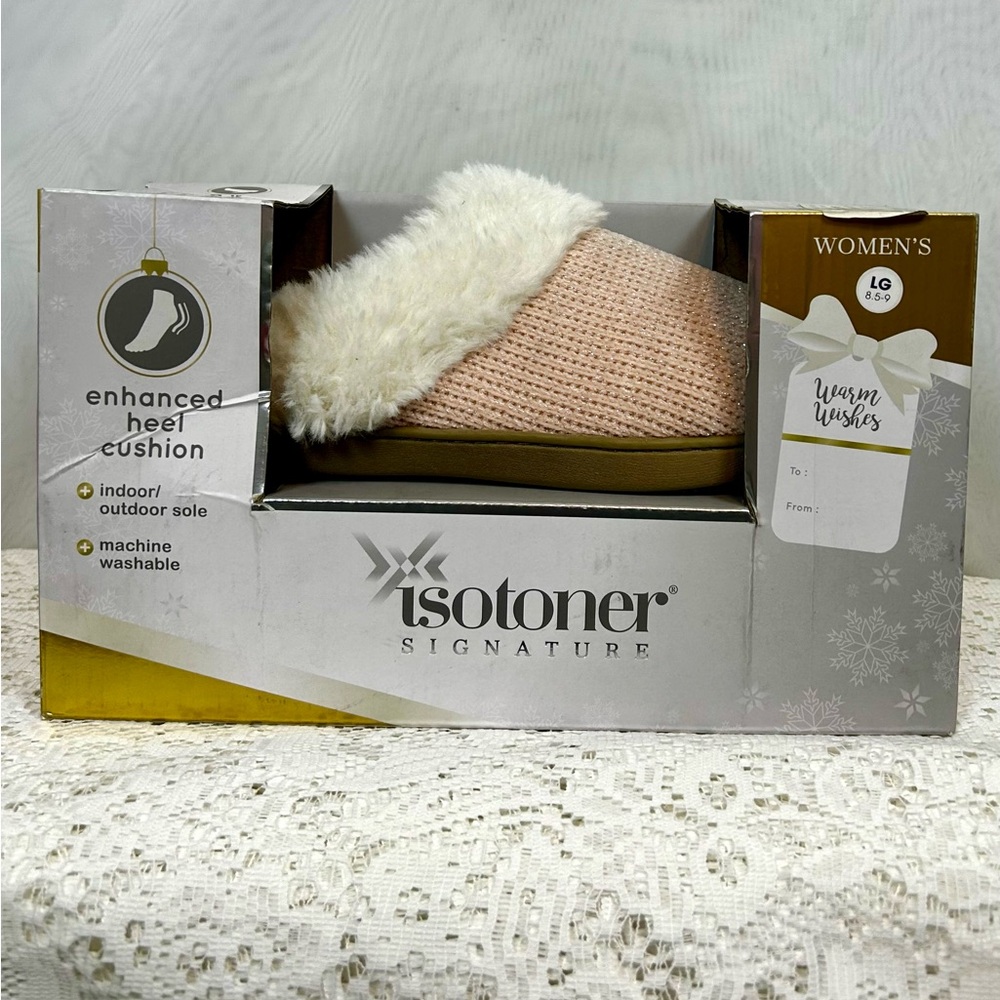 NIB Isotoner Women’s Pink Indoor Outdoor Slippers / size 8.5-9 large